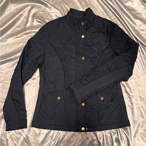 a new day Dark Blue Quilted Jacket with Gold Accents